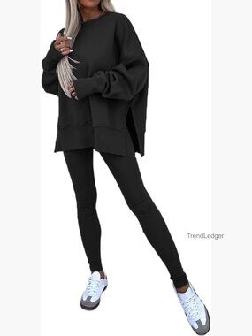 Oversized Sweatshirt with Thumb Holes and Ribbed Pants Activewear Set